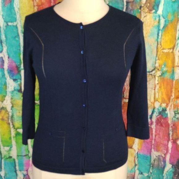 Audrey Talbott Carmel Navy Blue Button Down Cardigan - Picture 1 of 16